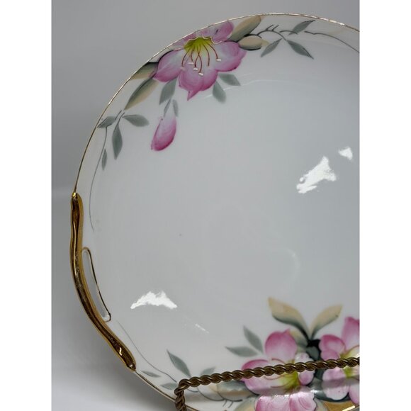 VTG Noritake Azalea Handled Cake Plate 8.5" Hand-Painted Pink Floral Japan MCM - Picture 2 of 8